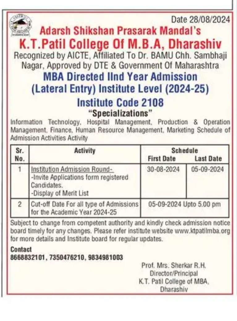 Advertisement MBA IInd 2024-251